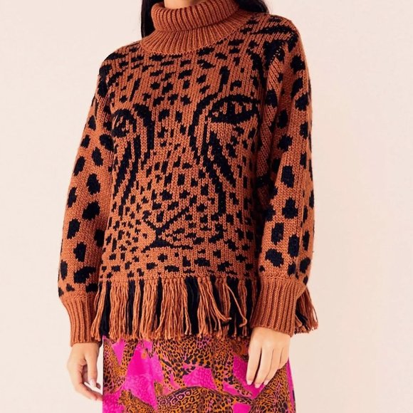 FARM Rio Sweaters - Farm Rio Caramel Midnight Leopard Sweater